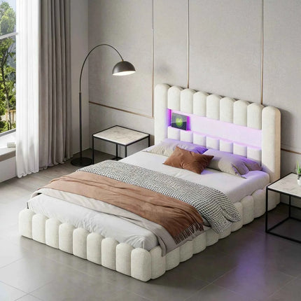 MINGZHE trunk bed with box trunk, Double upholstered bed with slatted box, 2-person bed with LED and USB