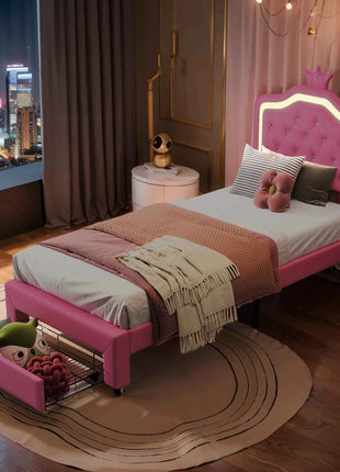 Rosahqnda Children bed Padded Single bed 90*200cm Double Bed 140*200cm girls bed Princesses bed Youth bed Frame PU