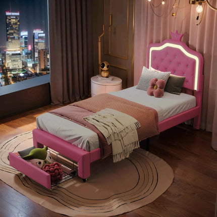 Rosahqnda Children bed Padded Single bed 90*200cm Double Bed 140*200cm girls bed Princesses bed Youth bed Frame PU