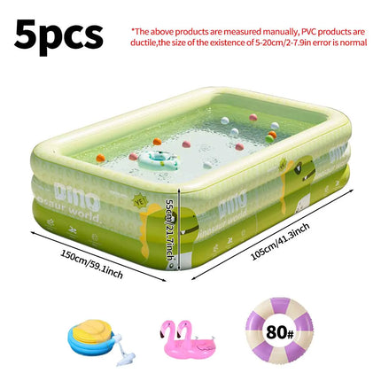 Set Piscina Gonfiabile Rettangolare in PVC Rinforzato con Pompa, Anelli da Nuoto e Galleggiante per Giardino Estivo