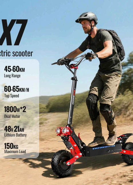 Dual Motor Electric Scooter Max Speed 60-65km/h Range 45-55km C-Type Shock Absorption 11inch Off-Road Tires Foldable Escooter