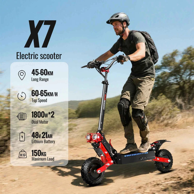 Dual Motor Electric Scooter Max Speed 60-65km/h Range 45-55km C-Type Shock Absorption 11inch Off-Road Tires Foldable Escooter