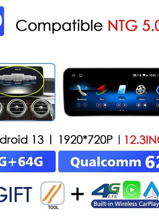 Android 14 Wireless CarPlay For Mercedes Benz C Class W205 Screen Android Auto Multimedia Navigation GPS SWC DSP 4G WiFi