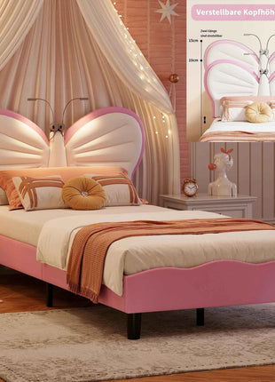 Rosahqnda kids bed rack 90*200cm light adjustable headboard butterfly bed pad bed single bed girls bed