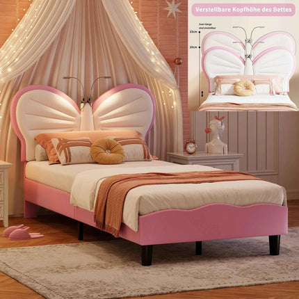 Rosahqnda kids bed rack 90*200cm light adjustable headboard butterfly bed pad bed single bed girls bed