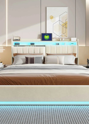 Upholstery bed Rosahqnda,140x200cm, with LED lighting and USB, open/closed storage space, single/double bed, slatted frame, velvet