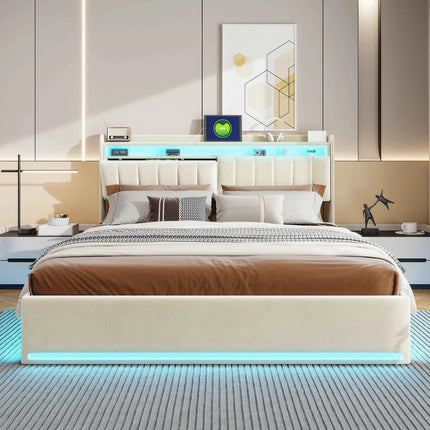 Upholstery bed Rosahqnda,140x200cm, with LED lighting and USB, open/closed storage space, single/double bed, slatted frame, velvet