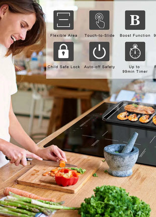 Karinear Built-in 4-Burner Induction Cooktop, electric Induction Hob with Flexzone, Slider Control, Timer, Boost Function, 7200W