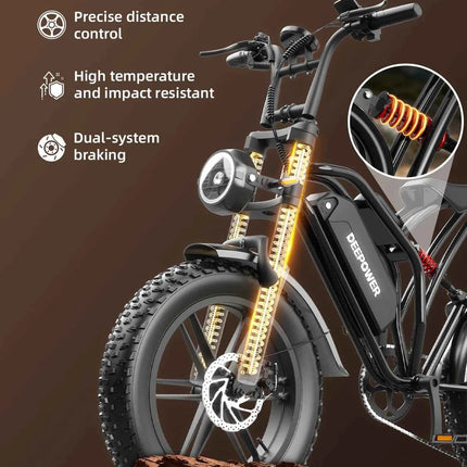 DEEPOWER S20 Adults Off-Road Electric Bike 1500W motor 48V 20AH lithium battery LED Display All-Terrain 20-inch Motorcycle Ebike