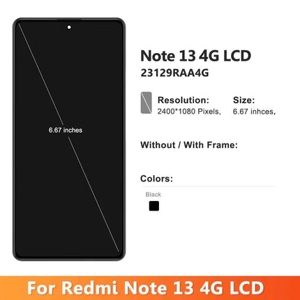 Per Xiaomi Redmi Nota 13 4G Display LCD Touch Digitizer Assembly con Telaio 23129RAA4G 23124RA7EO Sostituzione Dello Schermo Compatibile