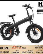 HX Q3 2000W Adult Electric Bike 48V 20AH E Bike 115N.m 20 Inch fat tire Electric Bicycle Removable Battery Foldable Ebike