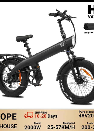 HX Q3 2000W Adult Electric Bike 48V 20AH E Bike 115N.m 20 Inch fat tire Electric Bicycle Removable Battery Foldable Ebike