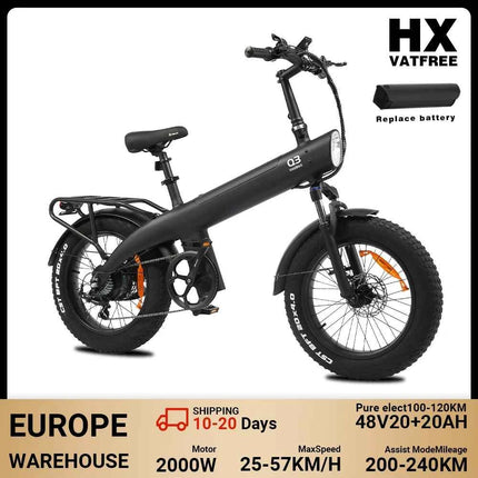 HX Q3 2000W Adult Electric Bike 48V 20AH E Bike 115N.m 20 Inch fat tire Electric Bicycle Removable Battery Foldable Ebike