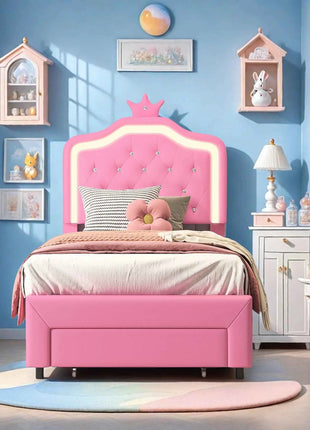 Rosahqnda Children bed Padded Single bed 90*200cm Double Bed 140*200cm girls bed Princesses bed Youth bed Frame PU