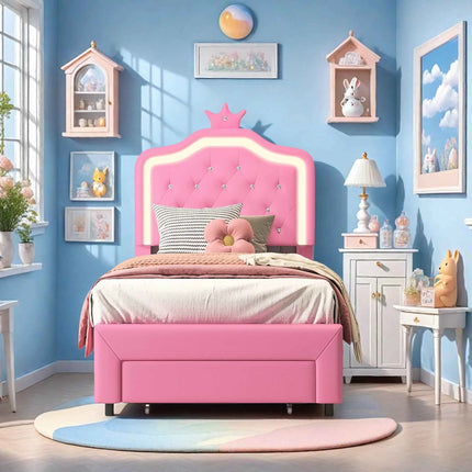 Rosahqnda Children bed Padded Single bed 90*200cm Double Bed 140*200cm girls bed Princesses bed Youth bed Frame PU