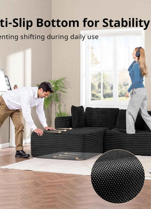COMHOMA 105 ”Modular Sofa L-Shaped Couch Cord Fabric Chaise Longue For living room No Assembling Required