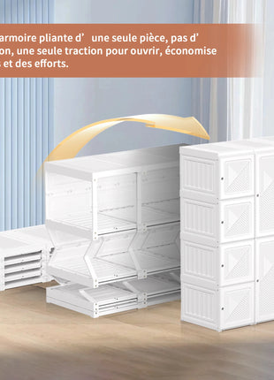 Armadio pieghevole con 6 ante, 8 ripiani e 1 asta appendiabiti, montaggio rapido, adatto per uso in affitto (bianco, 50 x 69 x 136 cm)