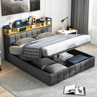 Rosahqnda cushion bed Padded Hydraulic bed frame Grey Pu Linen Headboard Linen Fabric Without Mattress