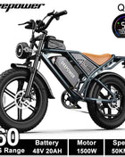 DEEPOWER 1500W Adult Electric Bike 48V 60AH Dual Battery Electric Bicycle 20-inch Fat Tire Outdoor Off-Road All-Terrain Ebike