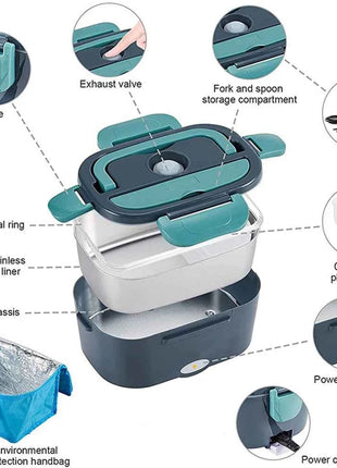 1.5L 60W Electric Lunch Box Food Warmer Portable Food Heater for Car Or Home Leak Proof Lunch Heating Microwave for Truckers