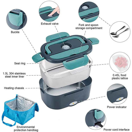 1.5L 60W Electric Lunch Box Food Warmer Portable Food Heater for Car Or Home Leak Proof Lunch Heating Microwave for Truckers