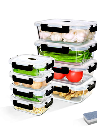 1520/640ml Glass Food Storage Containers, Set of Airtight Containers with Steam Release Valves, BPA-Free, Kitchen Storage Boxes