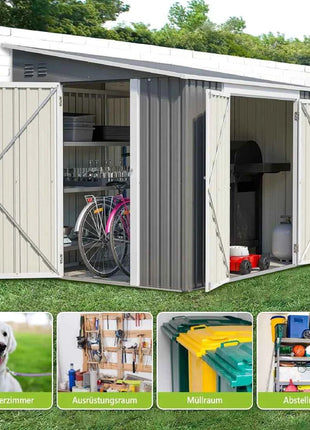 Casetta da Giardino Metallo 6x8 FT - Doppia Porta, Serratura e Pavimento Incluso