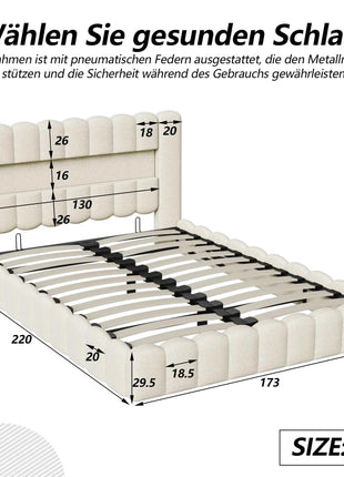 MINGZHE trunk bed with box trunk, Double upholstered bed with slatted box, 2-person bed with LED and USB