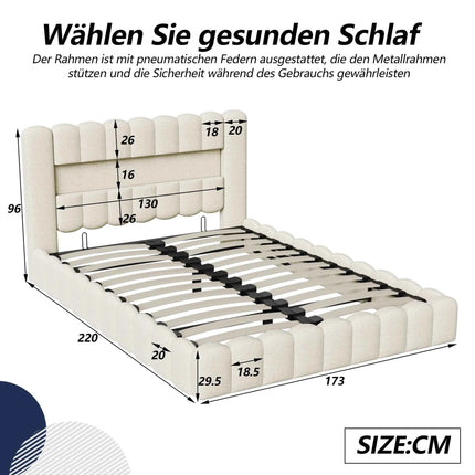 MINGZHE trunk bed with box trunk, Double upholstered bed with slatted box, 2-person bed with LED and USB