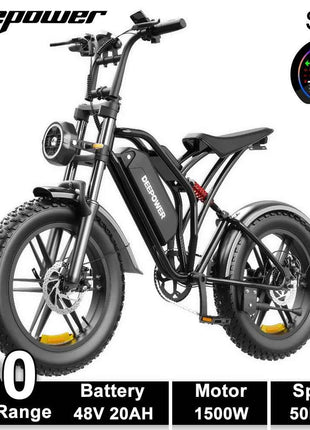 DEEPOWER S20 Electric Bicycle 1500W 48V 20Ah Off-Road Electric Bike LCD Display 20-inch Wide Tires 7-Speed All-Terrain Ebike