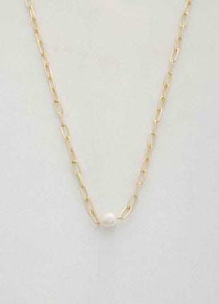 Pearl Bead Oval Link Necklace