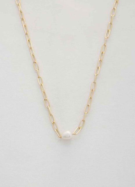 Pearl Bead Oval Link Necklace