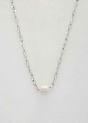 Pearl Bead Oval Link Necklace
