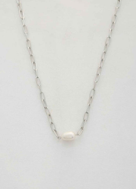 Pearl Bead Oval Link Necklace