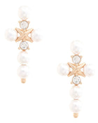 Pearl Bead Cross Dangle Earring