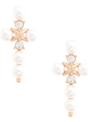 Pearl Bead Cross Dangle Earring