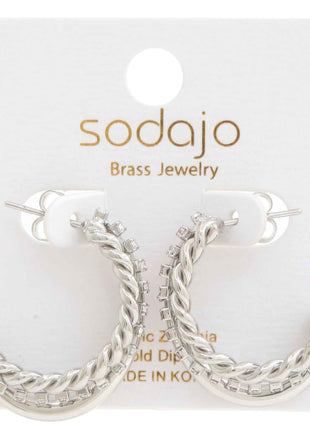 Rope Rhinestone Open Hoop Gold Dipped Earring