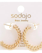 Rope Rhinestone Open Hoop Gold Dipped Earring