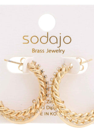 Rope Rhinestone Open Hoop Gold Dipped Earring