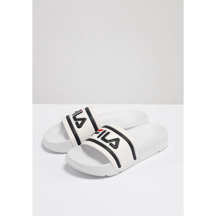 FILA | Infradito unisex per adolescenti, Morro Bay Slipper, 100% poliuretano, materiale sintetico, suola sintetica leggera e resistente, bianco e blu scuro, logo