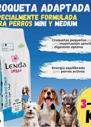 Lenda Urban Light - Natural Low-Calorie Dog Food for Mini and Medium Breeds, with 32% Protein and Joint Support (Glucosamine, Chondroitin) for Digestive Health, made from Natural Ingredients like Corn and Rice.