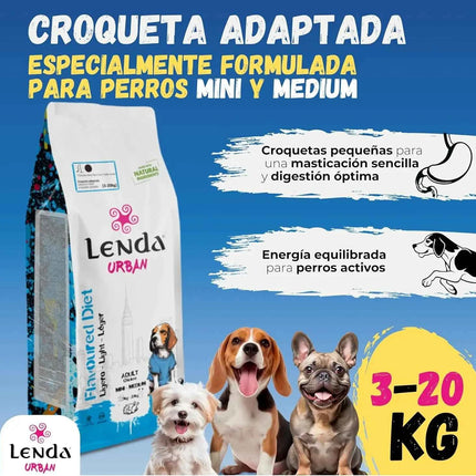 Lenda Urban Light - Natural Low-Calorie Dog Food for Mini and Medium Breeds, with 32% Protein and Joint Support (Glucosamine, Chondroitin) for Digestive Health, made from Natural Ingredients like Corn and Rice.