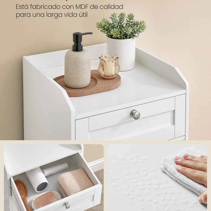 Vasagle bathroom cabinet with dirty clothes basket, bathroom furniture with 1 drawer and 1 dirty clothes basket, removable inner bag with handles, 40 x 40 x 80.2 cm, cloud white