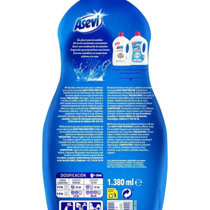 Asevi- fresh softener 1380ml each bottle asevi puro clothes washer freshness long-lasting fragrance soft and cared for clothing 60 or 120 or 180 doses