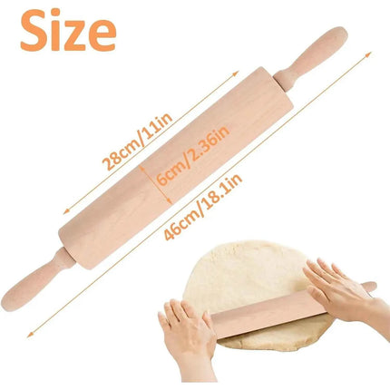 Wooden pastry rolling pin 46 cm – kitchen rolling pin with ergonomic handles and rotating central shaft, ideal for kneading pizza dough, cookies, tarts, pastries and bread – natural beech