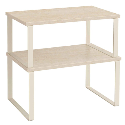 SONGMICS Spice Rack Set of 2, Extendable Kitchen Organizer, Adjustable Metal and Engineered Wood Shelves in Cloud White and Natural Beige, supports up to 15kg for spices and utensils, easy to assemble with illustrated instruc