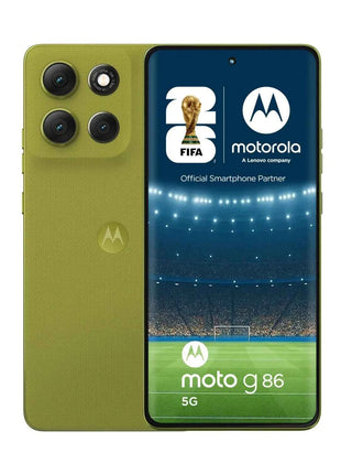 Moto G86 POWER smartphone 5G with 6.67" pOLED display, MediaTek Dimensity 7300 processor, 8GB RAM (expandable), 512GB storage, 50MP dual camera, 6720mAh battery, IP68/IP69 resistance, Android 15, and dual SIM capability.