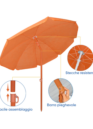Mediawave Store Ombrellone da spiaggia TNT Pelican H185cm Inclinabile 8 stecche Palo in alluminio