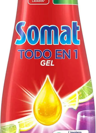 Somat all in 1 lemon lime gel (4 x 60 washes), liquid dishwashing detergent for dishes, effective dishwashing gel in eco and short cycles, cleans deeply