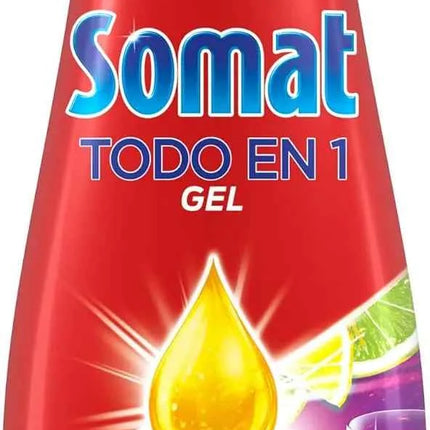 Somat all in 1 lemon lime gel (4 x 60 washes), liquid dishwashing detergent for dishes, effective dishwashing gel in eco and short cycles, cleans deeply